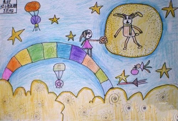 Childrens drawings of Mid-Autumn Festival mooncakes-the moon eats mooncakes