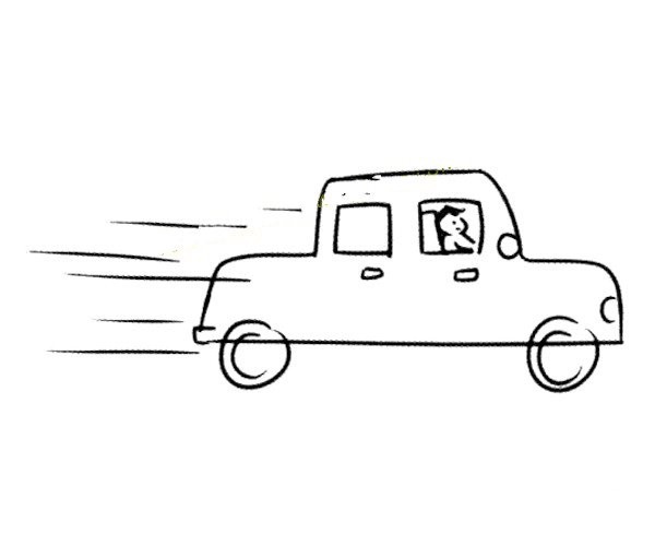 Simple drawing picture of a car speeding at high speed