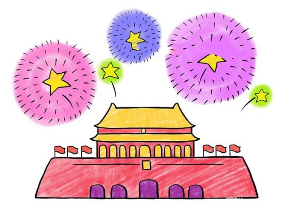 Childrens simple drawing tutorial for National Day: Draw fireworks at Tiananmen Square