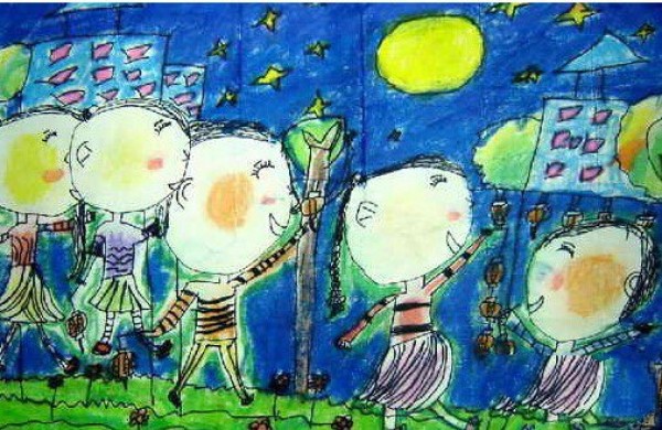 Childrens drawings of moon cakes for the Mid-Autumn Festival-the moon is bright and the cake is round