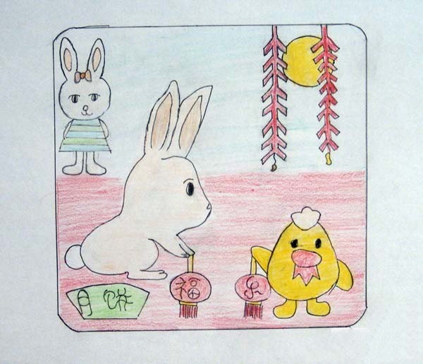 Mid-Autumn Festival painting pictures for primary school students - Jade Rabbit and Mooncakes