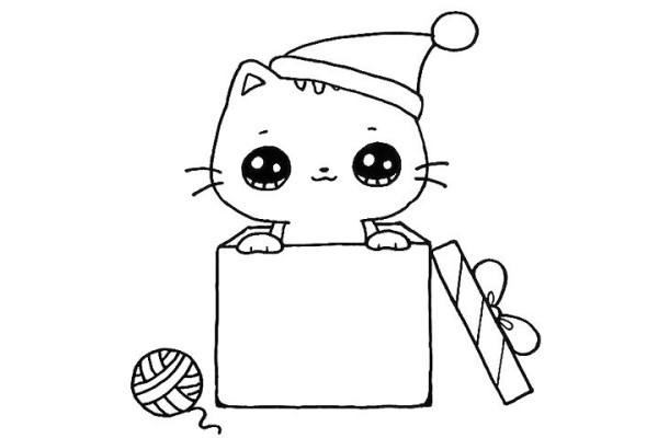 How to draw a Christmas gift kitten