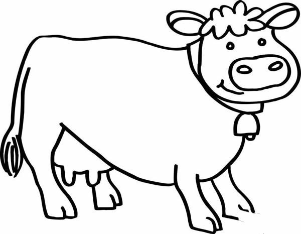 Childrens simple line drawing of little cow