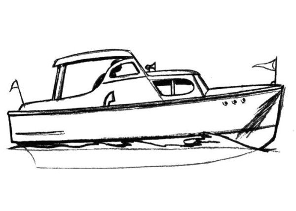 Steps to draw simple strokes of small yacht