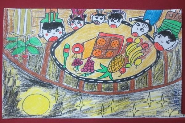 Appreciation of childrens paintings with Mid-Autumn Festival theme colors - We love to eat mooncakes