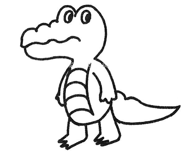 Six simple drawing pictures of cartoon crocodiles