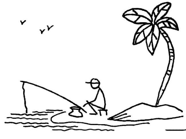 Simple strokes of scenery, simple drawings of fishing on the seaside