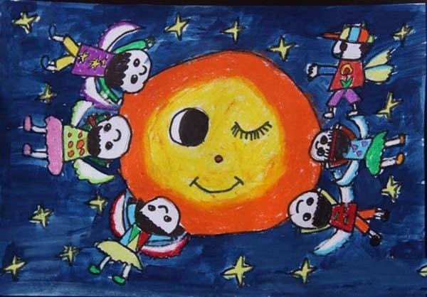 Kindergarten childrens Mid-Autumn Festival painting pictures: Hug the moon