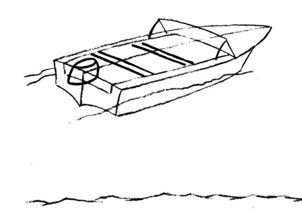 Steps to draw a small speedboat in simple strokes