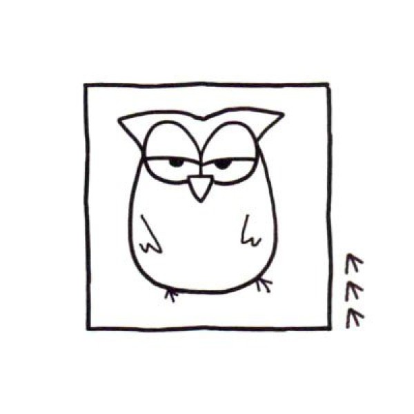 Draw a cute simple drawing of a dozing owl in four steps