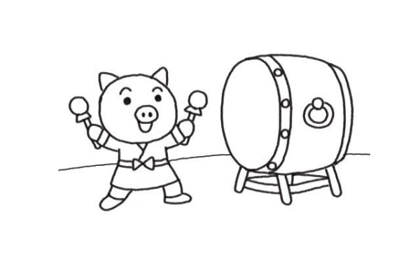 How to draw a simple drawing of a pig playing drums