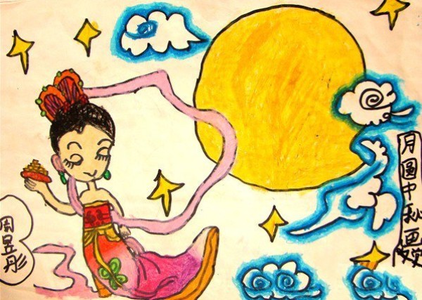 A complete collection of childrens paintings with Mid-Autumn Festival themes - Full Moon Mid-Autumn Festival Painting Chang'e