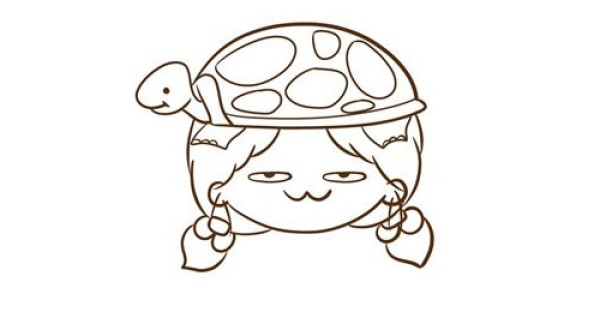 Simple drawing of a little girl in turtle costume