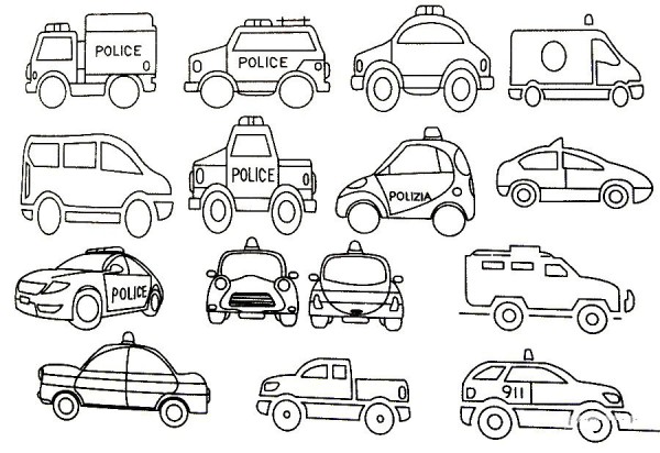 Complete collection of police car simple drawings and drawing steps