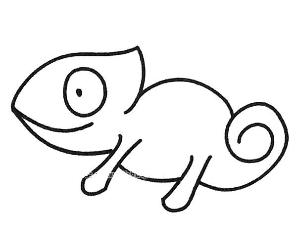 A set of cute cartoon chameleon simple drawings