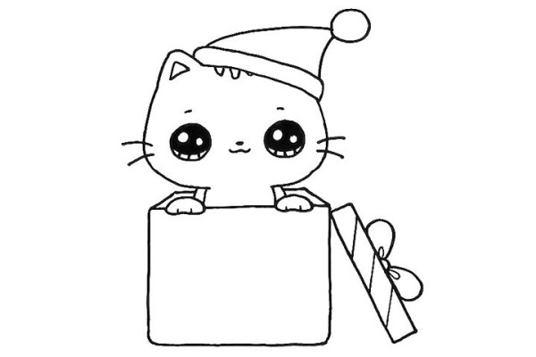 How to draw a Christmas gift kitten