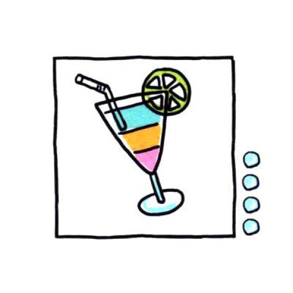 Draw cute simple drawings of rainbow-like cocktails in four steps