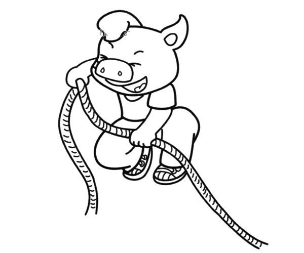 Piggy pulls the rope