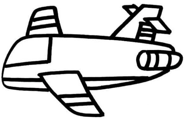 Simple drawings of cartoon airliners, fighter jets and helicopters