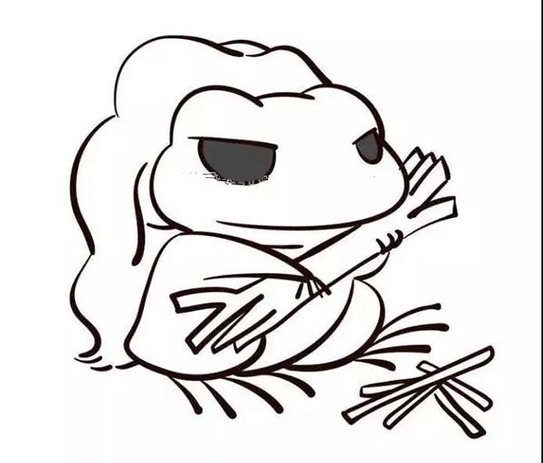 Learn to draw step by step: traveling frog collects firewood and makes a fire