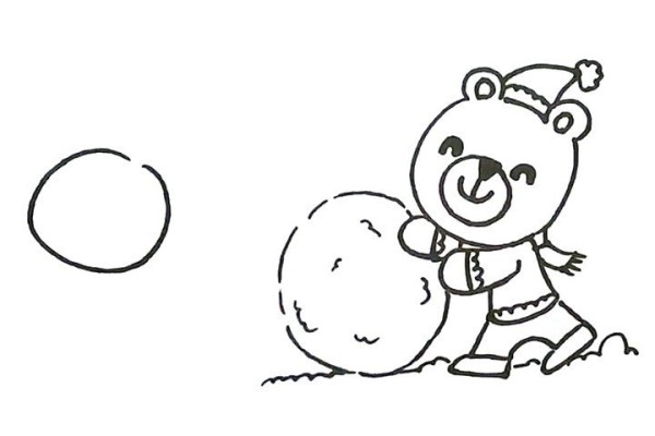 A simple drawing of a bear and a bunny rolling a ball