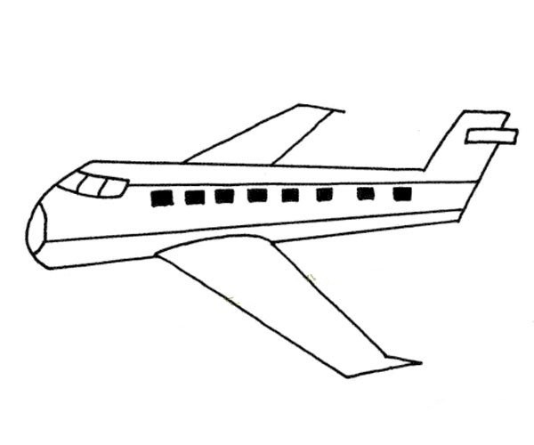 Simple drawing picture of flying passenger plane