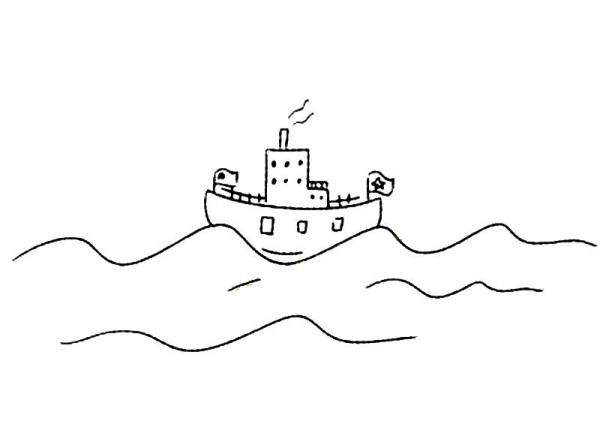 Simple drawing picture of cruise ship on the sea