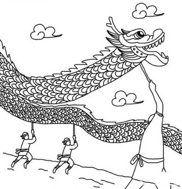 Festival simple drawing material Dragon dance simple drawing picture