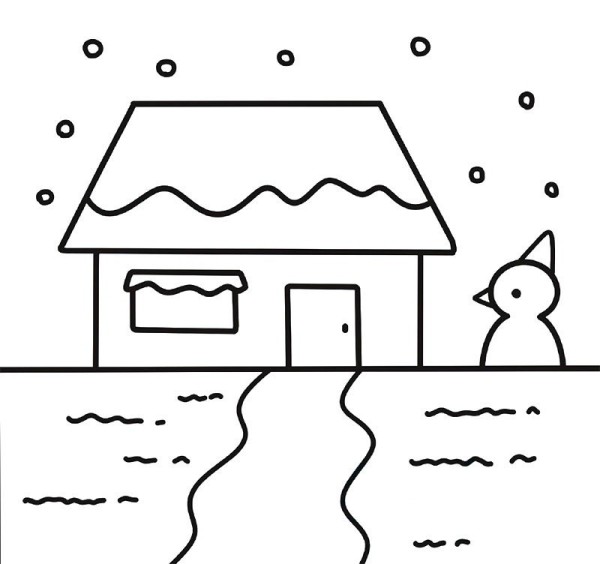 Snow scene house simple drawing picture