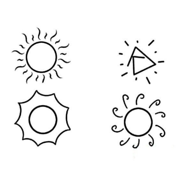 Simple drawings of several kinds of suns