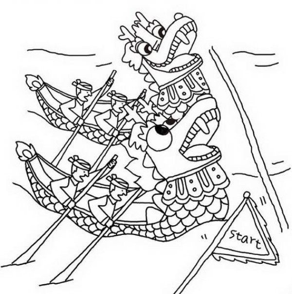 Dragon Boat Festival simple drawing material Dragon boat racing simple drawing picture