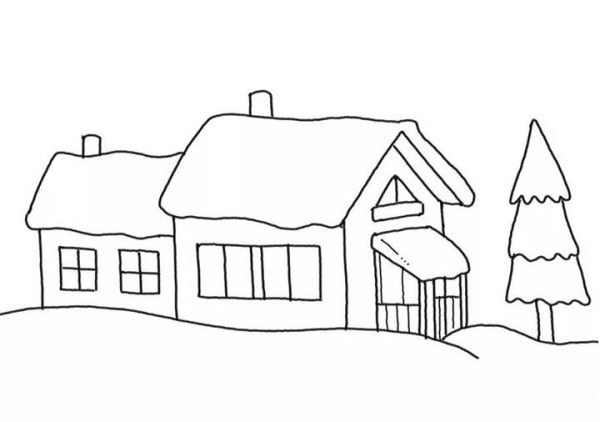 How to draw a simple drawing of a snow cabin