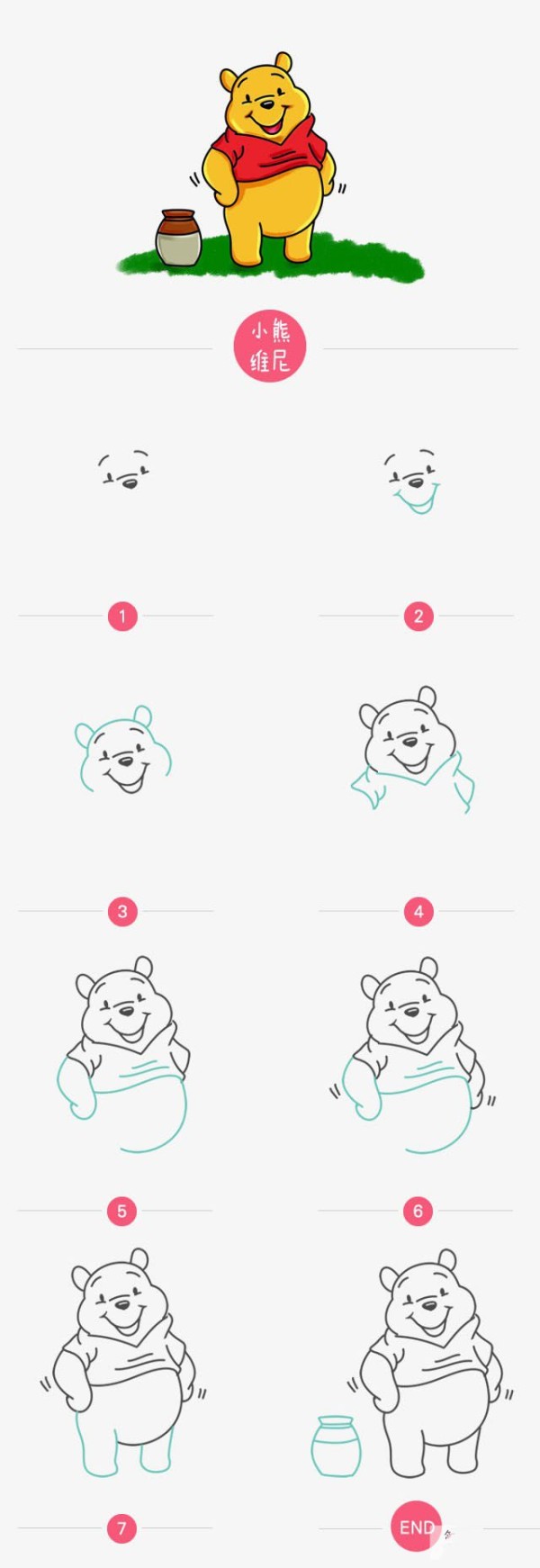 How to draw Winnie the Pooh with simple strokes