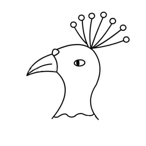 Simple drawing of peacocks head