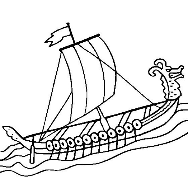 Simple drawing of means of transportation, simple drawing of Viking ship