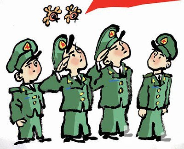 A simple drawing of a Little Red Army soldier. A simple drawing of a Little Red Army soldier saluting.