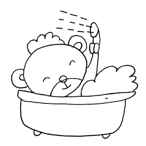 Simple strokes of bear taking a bath