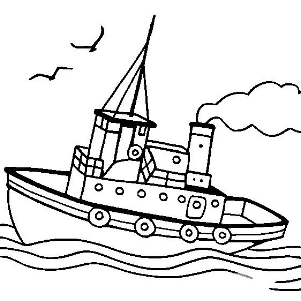 Simple drawing of transportation vehicle Simple drawing picture of tugboat