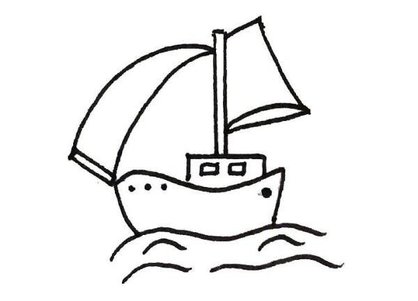 3 simple drawings of sailing boats on the sea