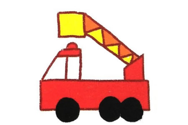 Use simple geometric figures to draw a ladder fire truck