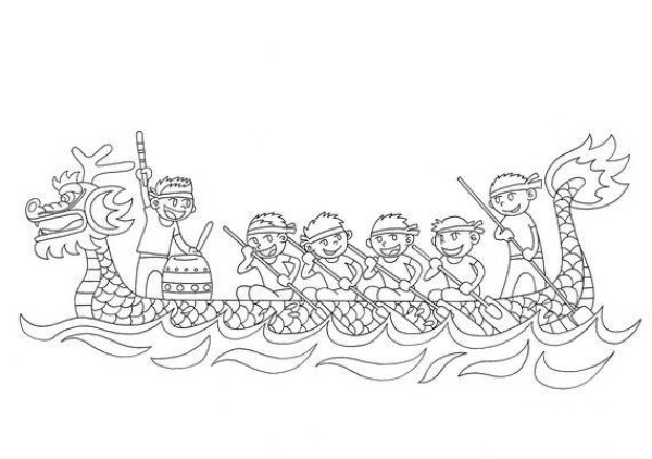 Dragon Boat Festival simple drawing material, dragon boat racing together, simple drawing