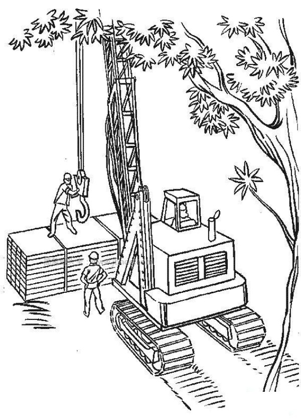 Simple drawing picture of engineering vehicle - aerial crane locomotive