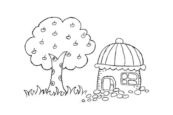 How to draw houses and fruit trees