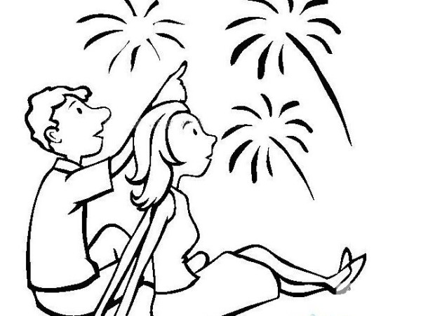 Simple drawing pictures of watching fireworks during National Day