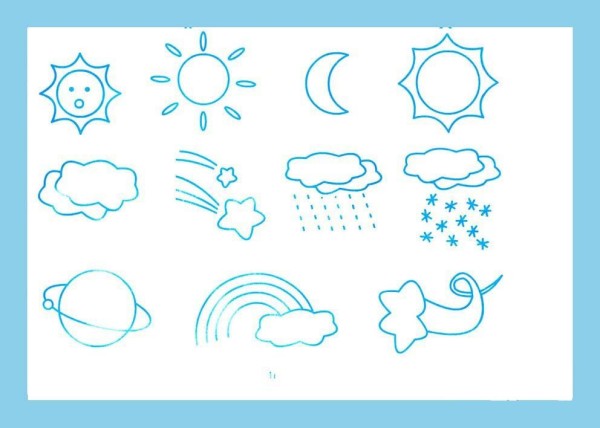 Simple drawings of various weather conditions