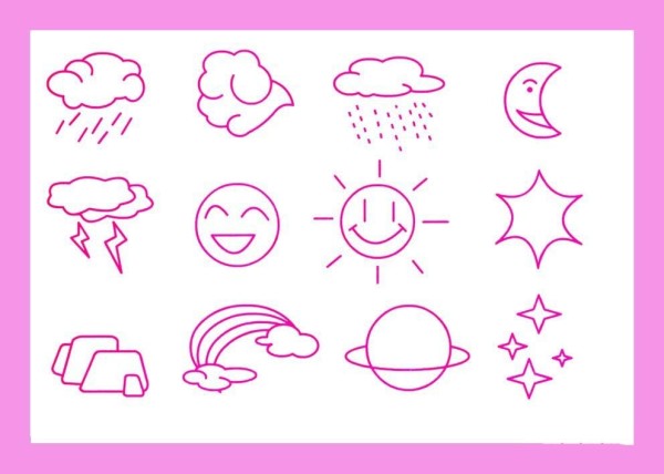 Simple drawings of various weather conditions