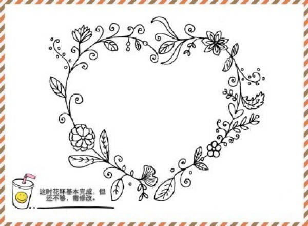 Simple drawing method of heart-shaped garland