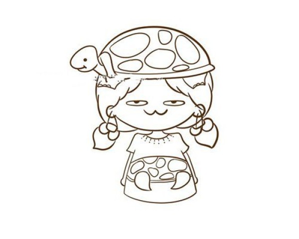 Simple drawing of a little girl in turtle costume