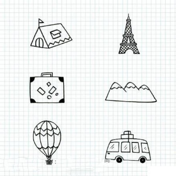 54 simple black and white sketches about travel