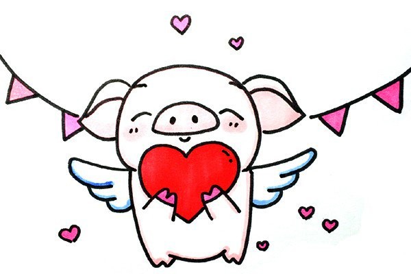 How to draw a loving piggy angel